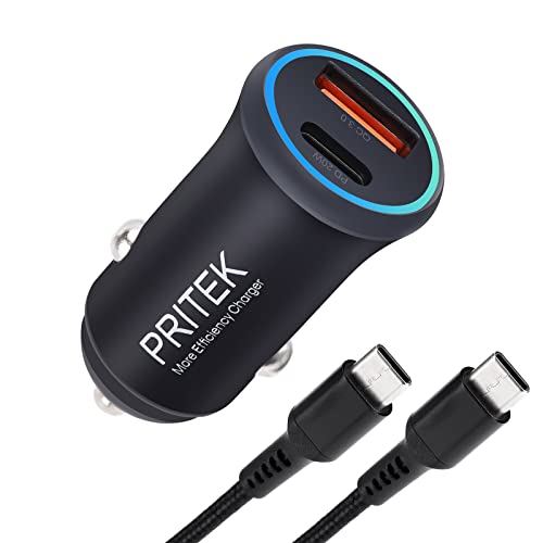 PRITEK Zigarettenanzünder USB, 38W PD & QC 3.0 Auto Ladegerät mit 38W PD&QC 3.0 mit Kabel Typ C und Zwei Schnellladeanschlüssen, Schnell Kfz Ladegerät Kompatibel mit iPhone, Samsung und andere von PRITEK