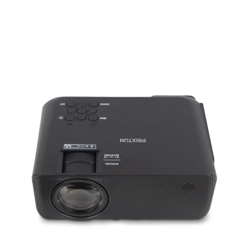 PRIXTON - Deluxe Beamer - Tragbarer Projektor - 4K-kompatibel - 1080P - Full-HD - 7000 Lumen - Bis zu 20.000 Stunden Wiedergabe - Abmessungen bis 230" - Anschlüsse VGA, 2xHDMI, USB, SD, AV IN, DC IN von PRIXTON