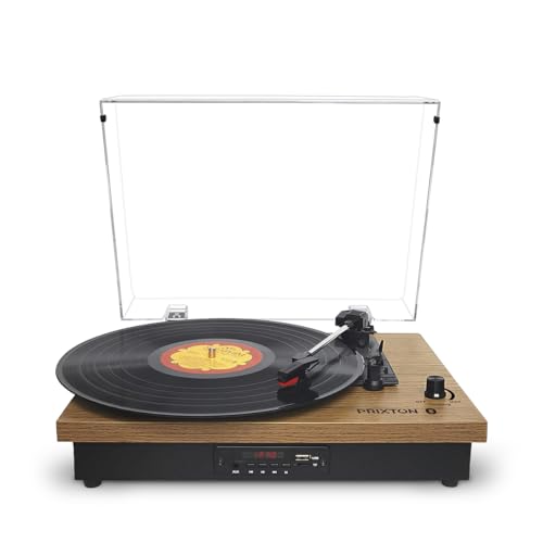 PRIXTON - Studio Vintage-Vinyl-Plattenspieler - Vinyl-Player & Konverter über Bluetooth, USB, SD, Radio - 2 eingebaute Lautsprecher - Anti-Staub-Deckel (Holz) von PRIXTON