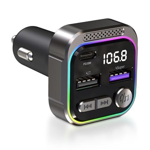 PRMHOOT 30W MAX Bluetooth Adapter Auto, 30W PD & QC3.0 15W Schnellladung FM Transmitter Auto Bluetooth 5.3, Freisprecheinrichtung & LED-Licht & U-Disk PRMHOOT 30W MAX Bluetooth Adapter Auto, 30W PD & QC3.0 15W Schnellladung FM Transmitter Auto Bluetooth 5.3, Freisprecheinrichtung & LED-Licht & U-Disk von PRMHOOT