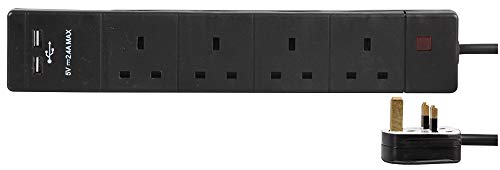 Pro Elec PEL00109 USB-Verlängerungskabel, 4-fach, 2 m, Schwarz von PRO-ELEC