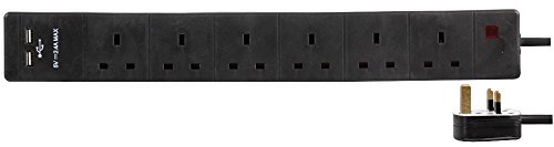 Pro Elec PEL00125 USB-Verlängerungskabel, 6-fach, 2 m, Schwarz von PRO-ELEC