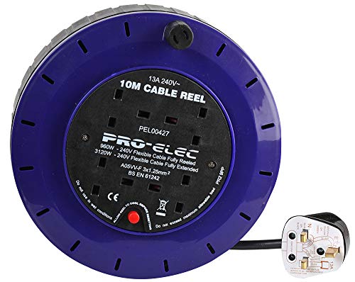 Pro Elec PEL00427 Kassettenrolle mit 4 Steckdosen, 13 A, 10 m von PRO-ELEC