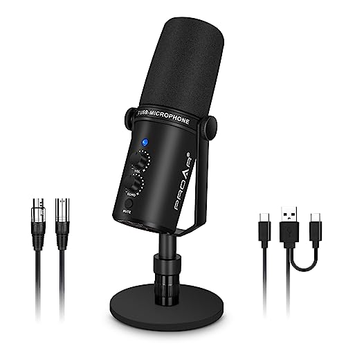 PROAR XLR/USB Dynamisches Mikrofon, PC-Computermikrofon für Podcasting, Gesangsaufnahme, Live-Streaming, All Metal Professional Studio Mic Kit mit Geräuschunterdrückung, USB-C-Anschluss von PROAR