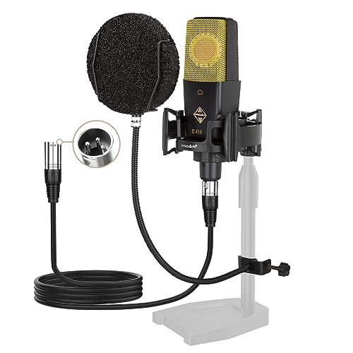 PROAR XLR Podcast-Mikrofon, professionelles Nierencharakteristik-Kondensatormikrofon mit 25 mm großer Membran, Computer-PC, Gaming-Mikrofon, Kit mit Upgrade-Pop-Filter für Gesangsaufnahmen, Streaming, von PROAR
