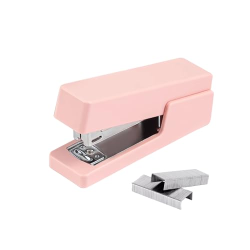 PROMISE FLOURISH Heftgerät für Schreibtisch mit 1000 Heftklammern, tragbares integriertes Aufbewahrungsfach, ergonomischer Hefter (Rosa) von PROMISE FLOURISH