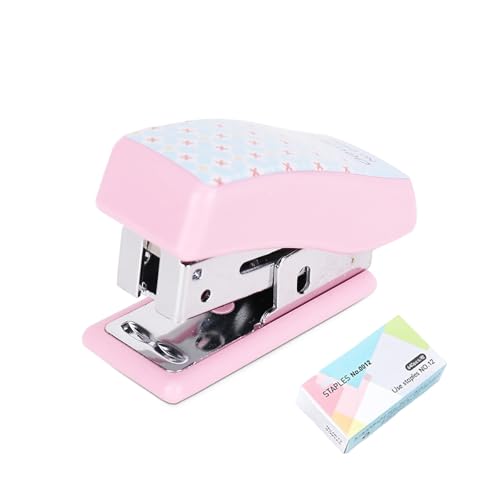 PROMISE FLOURISH Mini-Heftgerät mit Heftklammerentferner, 830 Standardklammern, kompaktes Büro-Desktop-Hefter für Studenten, Lehrer, Arbeiter (Rosa) von PROMISE FLOURISH