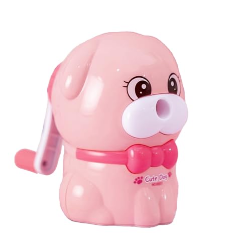 PROMISE FLOURISH Puppies Bleistiftspitzer, Einzelloch, manueller Dreh-Bleistiftspitzer für Schule, Büro, Zuhause (Rosa) von PROMISE FLOURISH