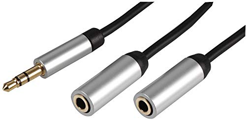 Pro Signal PSG3213-0,5 m 3,5 mm Stereo-Stecker auf 2 x 3,5 mm Stereo-Buchse, schmal, mit Aluminium-Kopfschalen, 0,5 m, Schwarz von PROSIGNAL