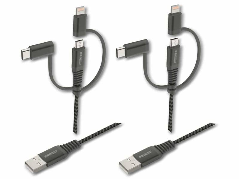 PROUSER USB-Kabel-Set 3-in-1, 2er-Set, 50 cm / 100 cm von PROUSER