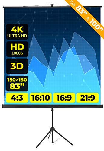 Bildschirm Provis Stativ (83 Zoll) 150 cm (150 x 150) Format 4:3 16:9 16:10 Leicht 1 Meter und halber Bildschirm Projektion 1 m Projektor Videoprojektor 2 m 4K HD von PROVIS