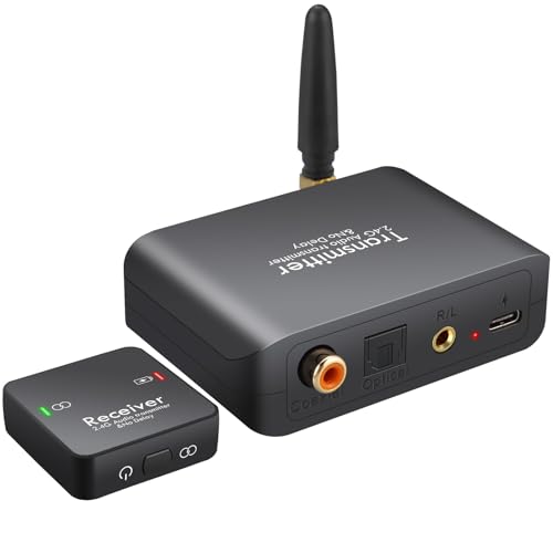 PROZOR 2,4 GHz Drahtloser Audio-Senderempfänger für TV-Unterstützung Optischer koaxialer 3,5-mm-Eingang 96 kHz / 24 Bit digitaler Audioadapter mit geringer Latenz 165 Fuß große Reichweite von PROZOR