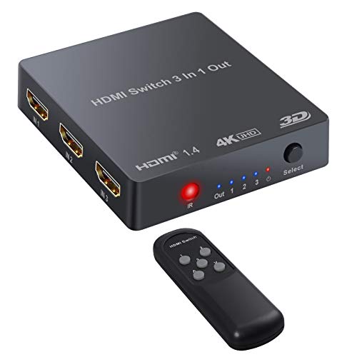PROZOR 4K HDMI Switch HDMI Umschalter 3 In 1 Out mit IR Fernbedienung unterstützt 4K 3D HDMI Konverter Kompatibel mit DVD PS3 PS4 TV usw. von PROZOR