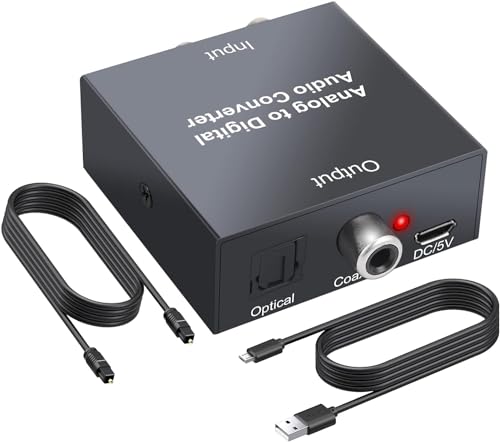 PROZOR Analog zu Digital Audio Konverter R/L RCA 3,5 mm AUX zu Digital Koaxial Toslink Optischer Audiowandler Konverter mit optischem Kabel für PS3, PS4, Blu-ray Player, HD DVD, AV Amp von PROZOR