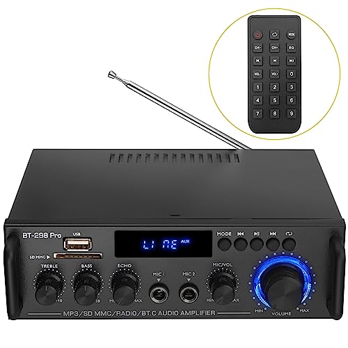 PROZOR Audio Power Stereo Verstärker Bluetooth 5.0 Verstärker Hifi Stereo Amplifier mit 2 Kanal, Bass Treble Tuner, Fernbedienung Digital Endstufe Mini Audio Verstärker für PC Heimkino 50Wx2 12V PROZOR Audio Power Stereo Verstärker Bluetooth 5.0 Verstärker Hifi Stereo Amplifier mit 2 Kanal, Bass Treble Tuner, Fernbedienung Digital Endstufe Mini Audio Verstärker für PC Heimkino 50Wx2 12V von PROZOR
