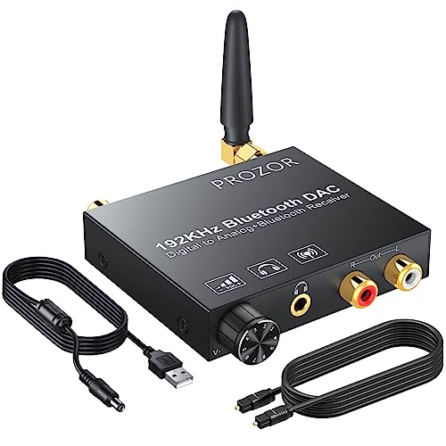 PROZOR Bluetooth Empfänger DAC Optisch Bluetooth Audio Adapter für Stereoanlage Heimkino, Bluetooth Receiver DA Wandler mit Aux Klinke RCA, mit Lautstärkeregler von PROZOR