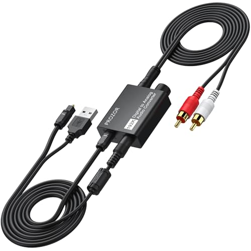 PROZOR DA Wandler 192kHz DAC Konverter SPDIF zu Cinch Konverter mit Audio-Verstärker-Chip, 2m Optisches zu RCA Kabel Digital zu Analog Audio Wandler für HDTV DVD/Blu-ray-Playern Spielekonsolen von PROZOR