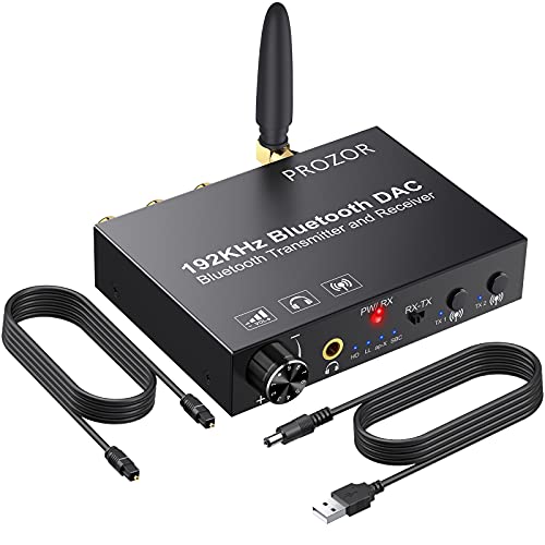 PROZOR DA Wandler mit Bluetooth Sender Empfänger 3-IN-1 aptX HD aptX LL Bluetooth DAC 192KHz Digital Analog Audio Konverter Toslink Koaxial zu RCA 3,5mm für TV Lautsprecher Handy Funkkopfhörer von PROZOR