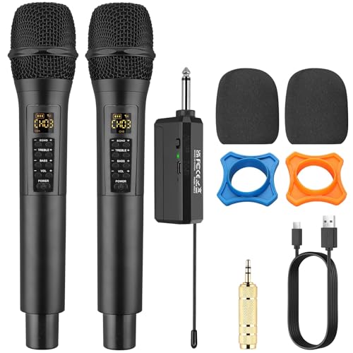 PROZOR Drahtloses Mikrofon UHF Handmikrofon Karaoke Mikrophone mit Wiederaufladbarem Empfänger Kabellos Funkmikrofon mit Lautstärker Höhe Bass Echo Regler 50m für KTV Konferenz Unterricht von PROZOR