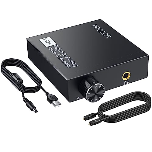 PROZOR Optisch auf Analog VOL+- DA Wandler Toslink auf Klinke Digital Audio Adapter mit magnetischem Ring Netzkabel, Optisches Audiokabel Lautstärkeregler Optical auf Aux 3,5mm für TV Blu-Ray HD DVD von PROZOR