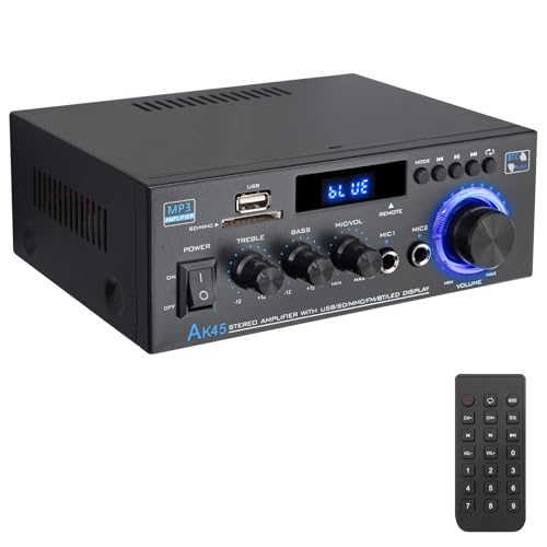 PROZOR Verstärker HiFi Digitaler Audio Verstärker Audio Power Stereo Verstärker AK-45 Receiver Bluetooth 5.0 LCD Display USB2.0/SD-Karteneingang Bässe, Höhen mit Fernsteuerung, für Karaoke, Heimkino PROZOR Verstärker HiFi Digitaler Audio Verstärker Audio Power Stereo Verstärker AK-45 Receiver Bluetooth 5.0 LCD Display USB2.0/SD-Karteneingang Bässe, Höhen mit Fernsteuerung, für Karaoke, Heimkino von PROZOR