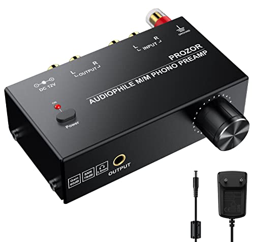 PROZOR Vorverstärker für Plattenspieler Audiophiler M/M Phono Vorverstärker mit Niveau Kontrollen RCA Eingang & Ausgang Schnittstellen inkl. 12V 1A Netzadapter -Schwarz von PROZOR