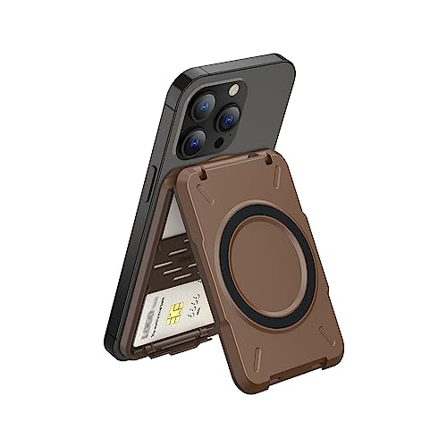 PROfezzion 2-in-1 Mag Safe Wallet Ständer,RFID-Schutz Magnetischer Kartenhalter Kartenetui für 4-Karten Kompatibel mit iPhone 15 14 13 12 Pro Max Plus&MagSafe Hülle(Nicht für iPhone 13/12 Mini) Brown von PROfezzion