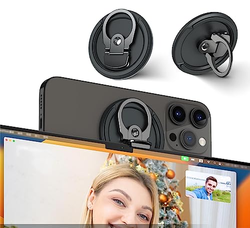 PROfezzion 3-in-1 Aluminium Mag Safe Kamerahalterung MacBook Webcam, Kontinuität Kamerahalterung mit Stativ Loch für iPhone 15 15 Plus Pro Max 14 13 12 (iOS 16+)& Mac OS Ventura oder später (Schwarz) von PROfezzion