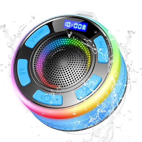 Bluetooth Lautsprecher, Bluetooth Duschlautsprecher mit Saugnapf, Upgraded LED Tragbarer Bluetooth Musikbox Shower IP7 Wasserdichter, Type-C, Freisprechfunktion, Mikrofon, für Badezimmer, Outdoor von PRSCFUM