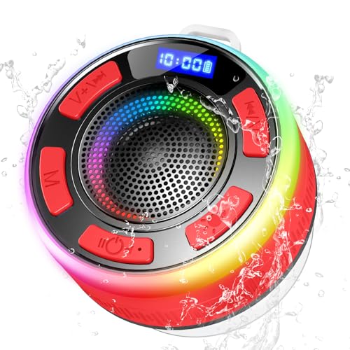 Bluetooth Lautsprecher, Bluetooth Duschlautsprecher mit Saugnapf, Upgraded LED Tragbarer Bluetooth Musikbox Shower IP7 Wasserdichter, Type-C, Freisprechfunktion, Mikrofon, für Badezimmer, Outdoor von PRSCFUM