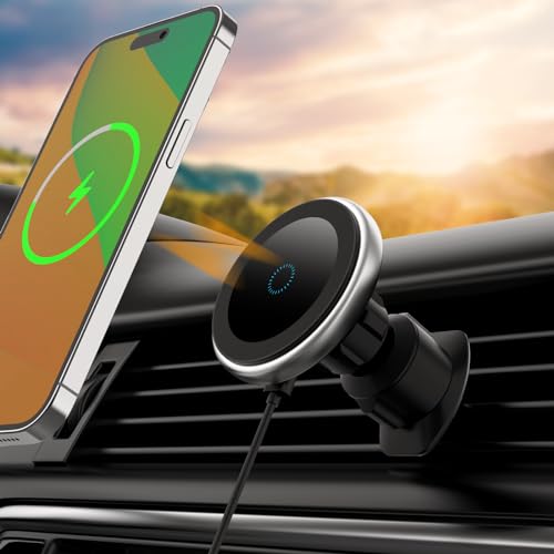 Magnet Autohalterung mit Ladefunktion 15W Handyhalterung Auto Laden Mag-Safe Ladegerät Auto Magnetische Wireless Charger KFZ Halterung von PRUKEU