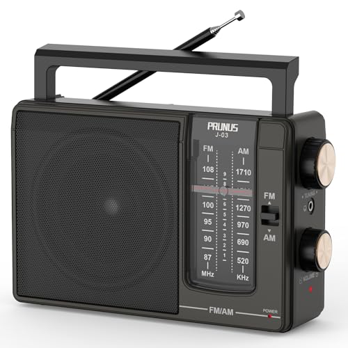 PRUNUS J-03 AM FM Radio Großer Lautsprecher Ausgezeichneter Klang, Ausgezeichneter Empfang, Große Stimmknöpfe für einfache Bedienung, tragbare Steckwand oder AA-Batteriebetrieb für Zuhause/Outdoor von PRUNUS