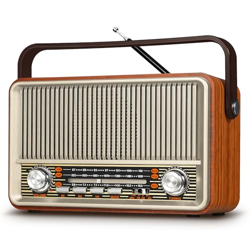 PRUNUS J120 Retro Vintage Radio AM FM Tragbares Kurzwellenradio mit AC, wiederaufladbares batteriebetriebenes Radio mit bestem Empfang, Lautsprecher, unterstützt AUX/TF-Karte/USB-Wiedergabe PRUNUS J120 Retro Vintage Radio AM FM Tragbares Kurzwellenradio mit AC, wiederaufladbares batteriebetriebenes Radio mit bestem Empfang, Lautsprecher, unterstützt AUX/TF-Karte/USB-Wiedergabe von PRUNUS