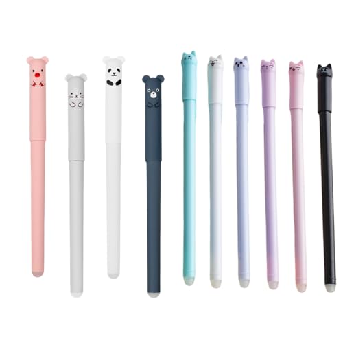 PRXYVLQT Radierbare Stifte Set - 6 Stück Blau + 4 Stück schwarz - 0,5 mm Radierbarer Gelschreiber für Studenten Geschenk, Schul Bürobedarf, Friction Stifte,Katzen Stifte von PRXYVLQT