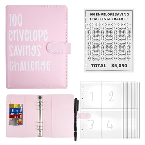 Sparbuch für Geld, 100 Umschläge Spar Challenge, A5 Geld Sparen Mappe, A5 Sparchallenge Budgetplaner, Sparbuch für Budget Binder, Geldsparung Geldordner, 100 Envelope Challenge, Geldsparbinder von PRZRAO