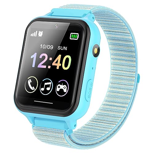 Kinder Smartwatch, Telefon Uhr für Kinder 10 Spiele MP3 Musik Anruf Taschenlampe Kamera SOS Touchscreen, Kids Smart Watch mit Schrittzähler Wecker Recorder Geschenk für Junge Mädchen (Blau) von PTHTECHUS