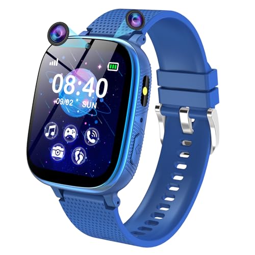 Kinder Smartwatch - Uhr Telefon für Mädchen Jungen mit Anruf, SOS, Spiele, Schrittzähler, Musik, Hörbuch, Kamera, Wecker, Kinder Uhren Geschenk für Kinder 4-12 Jahre, Kids Smart Watch (Blau-2G) von PTHTECHUS