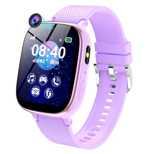 Kinder Smartwatch - Uhr Telefon für Mädchen Jungen mit Anruf, SOS, Spiele, Schrittzähler, Musik, Hörbuch, Kamera, Wecker, Kinder Uhren Geschenk für Kinder 4-12 Jahre, Kids Smart Watch (Lila-2G) von PTHTECHUS