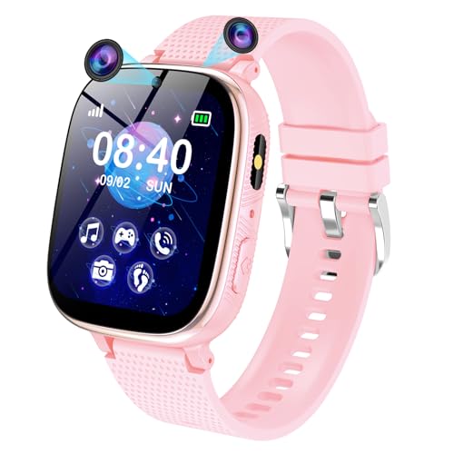 Kinder Smartwatch - Uhr Telefon für Mädchen Jungen mit Anruf, SOS, Spiele, Schrittzähler, Musik, Hörbuch, Kamera, Wecker, Kinder Uhren Geschenk für Kinder 4-12 Jahre, Kids Smart Watch (Rosa-2G) von PTHTECHUS