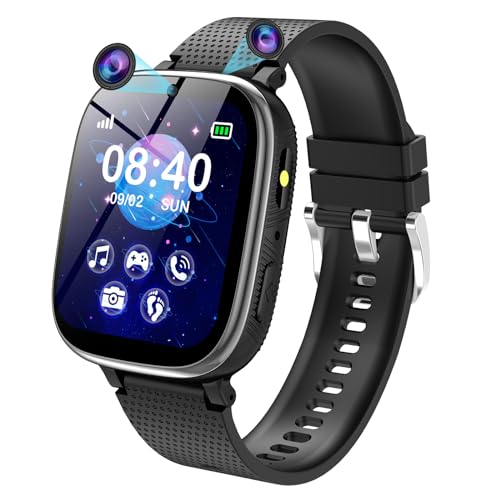 Kinder Smartwatch - Uhr Telefon für Mädchen Jungen mit Anruf, SOS, Spiele, Schrittzähler, Musik, Hörbuch, Kamera, Wecker, Kinder Uhren Geschenk für Kinder 4-12 Jahre, Kids Smart Watch (Schwarz-2G) von PTHTECHUS