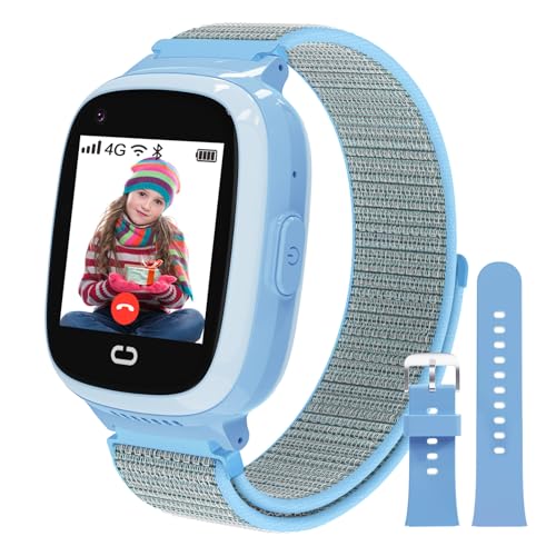 PTHTECHUS 4G Smartwatch Kinder mit GPS, Videoanruf Uhr, WiFi, Anrufe, Schulmodus, SOS-Funktion, Wecker, Telefon Uhr für Kinder, Kindergeschenk 4-12 Jahre (4G Blau) von PTHTECHUS