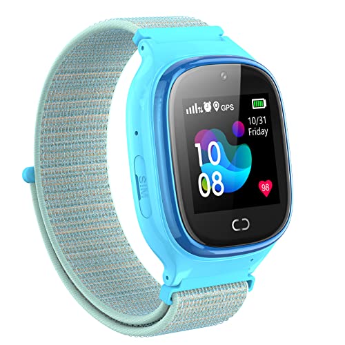 PTHTECHUS GPS-Positionierung Smartwatch für Kinder, 1,37'' LED Touch Digitalkamera Kinderuhr Support Spiel Anruf Wecker SOS Sprach Chat Smart Watch, Kindergeschenk 5-12 Jahre, Blau von PTHTECHUS