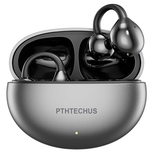 PTHTECHUS Open Ear Kopfhörer Bluetooth, Open-Ear-Clip Kabellose Kopfhörer mit 4,3g Lightweight, Bluetooth 5.4 Clip On Kopfhörer, Komfort-Ohrhörer, 65 Std Laufzeit für Sport Arbeit Studium (Schwarz) von PTHTECHUS