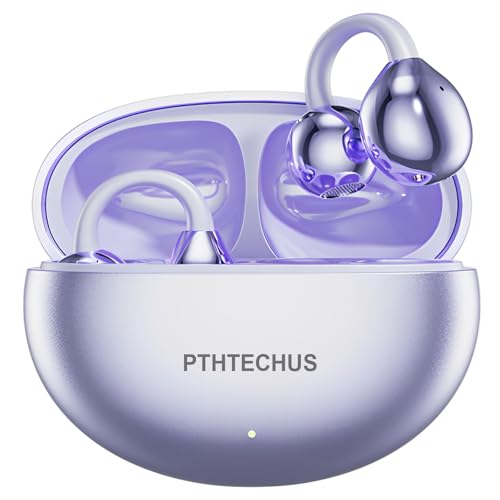 PTHTECHUS Open Ear Kopfhörer Bluetooth, Open-Ear-Clip Kabellose Kopfhörer mit 4,3g Lightweight, Bluetooth 5.4 Clip On Kopfhörer, Komfort-Ohrhörer, 65 Std Laufzeit für Sport Arbeit Studium (Lila) von PTHTECHUS
