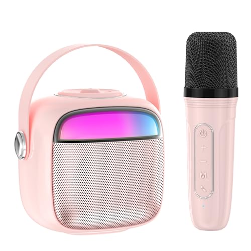 PTHTECHUS Karaoke Maschine Kinder Mikrofon Set Spielzeug, Tragbarer Bluetooth Lautsprecher Microphone Karaokemaschinen zum Aufladen Elektronisches Spielzeug Rosa von PTHTECHUS