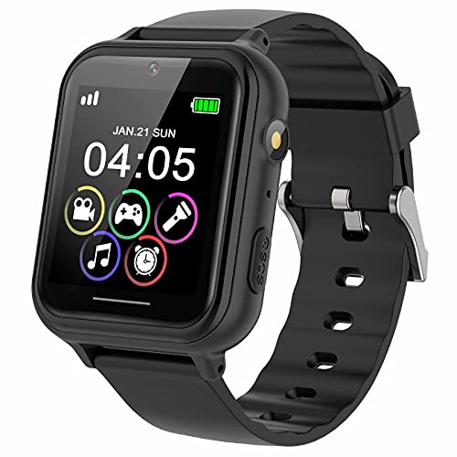 PTHTECHUS Kids Smartwatch für Kinder, intelligente Uhr für Kinder, mit 7 Spielen, Musik, MP3, Taschenlampe, Smartwatch Studenten, Alarm für Kinder, Smartwatch Geschenke, Schwarz von PTHTECHUS