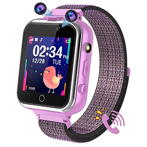 PTHTECHUS Kinder Smartwatch, Spiel Telefon Uhr für Kinder Armbanduhr mit Anruf Taschenrechner Schulmodus SchrittzäHler SOS Wecker Kamera Spielzeug Geschenk für Jungen MäDchen Studenten, Violett von PTHTECHUS