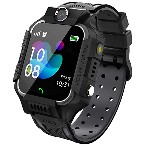 PTHTECHUS Kinder Spiel Smartwatch Telefon, Kind Armbanduhr Touchscreen Uhr mit Anruf Taschenrechner Taschenlampe Schrittzähler SOS Wecker Kamera, Geschenk für Jungen Mädchen Studenten (Schwarz) von PTHTECHUS