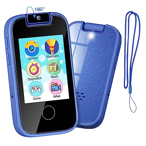 PTHTECHUS Kinderkamera Spielzeug Handy für Mädchen Jungen - Touchscreen MP3-Player mit Flip Kamera, Habit Tracker, Spiele, Alphabet, pädagogische Lernen Geburtstagsgeschenke für 3-12 (Blau) von PTHTECHUS