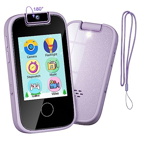 PTHTECHUS Kinderkamera Spielzeug Handy für Mädchen Jungen - Touchscreen MP3-Player mit Flip Kamera, Habit Tracker, Spiele, Alphabet, pädagogische Lernen Geburtstagsgeschenke für 3-12 (Lila) von PTHTECHUS
